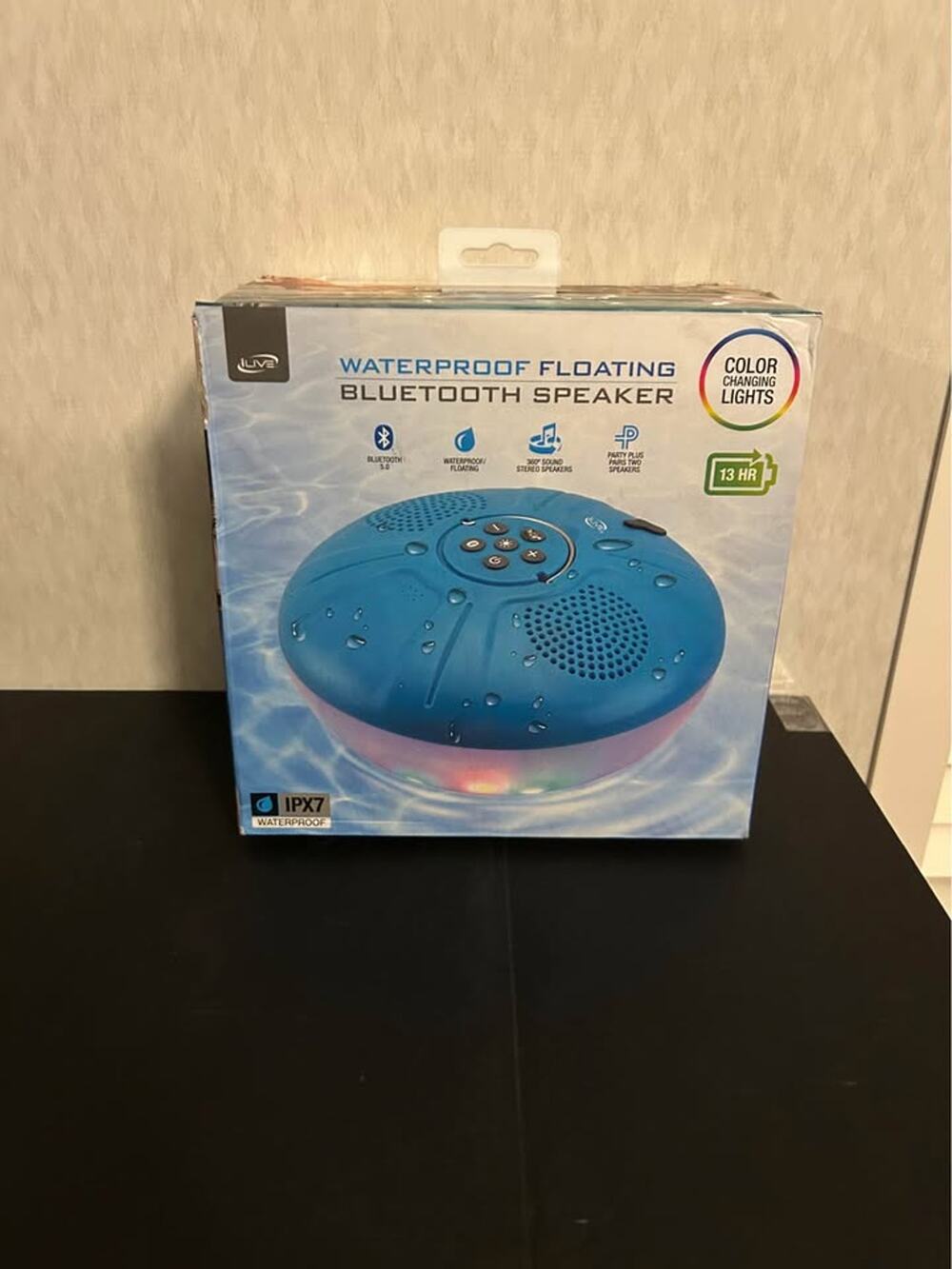 iLive Waterproof Floating Bluetooth Speaker Color Changing Lights 13 HR Play